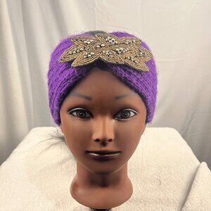 Women’s Purple Head Wrap with Gold Leaf Decal Stylish Hair Accessory